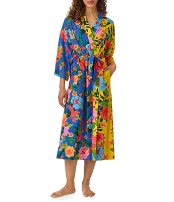 Room Service Woven Multi Floral Print 3/4 Sleeve Maxi Robe
