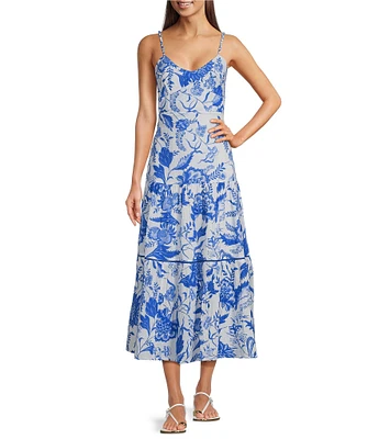 Ro's Garden Brittany Printed V-Neck Sleeveless Midi Dress