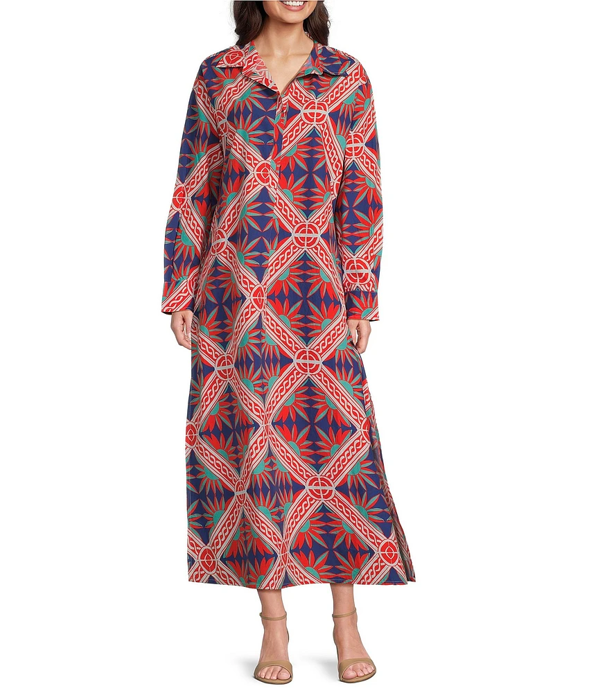 Ro's Garden Brussels Collar Neck Long Sleeve Button Front Midi Dress