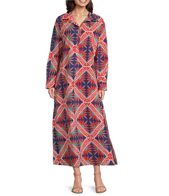 Ro's Garden Brussels Collar Neck Long Sleeve Button Front Midi Dress