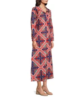 Ro's Garden Brussels Collar Neck Long Sleeve Button Front Midi Dress