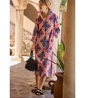 Ro's Garden Brussels Collar Neck Long Sleeve Button Front Midi Dress
