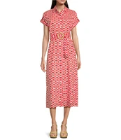 Ro's Garden Catherine Point Collar Short Sleeve Button Front Midi Dress