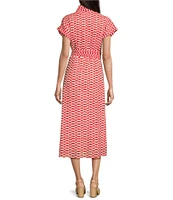Ro's Garden Catherine Point Collar Short Sleeve Button Front Midi Dress