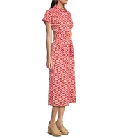 Ro's Garden Catherine Point Collar Short Sleeve Button Front Midi Dress
