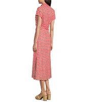 Ro's Garden Catherine Point Collar Short Sleeve Button Front Midi Dress