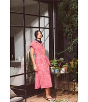 Ro's Garden Catherine Point Collar Short Sleeve Button Front Midi Dress