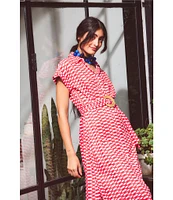 Ro's Garden Catherine Point Collar Short Sleeve Button Front Midi Dress