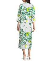 Ro's Garden Clorinda Printed Mandarin Collar 3/4 Sleeve Long Kurta Dress