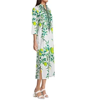 Ro's Garden Clorinda Printed Mandarin Collar 3/4 Sleeve Long Kurta Dress