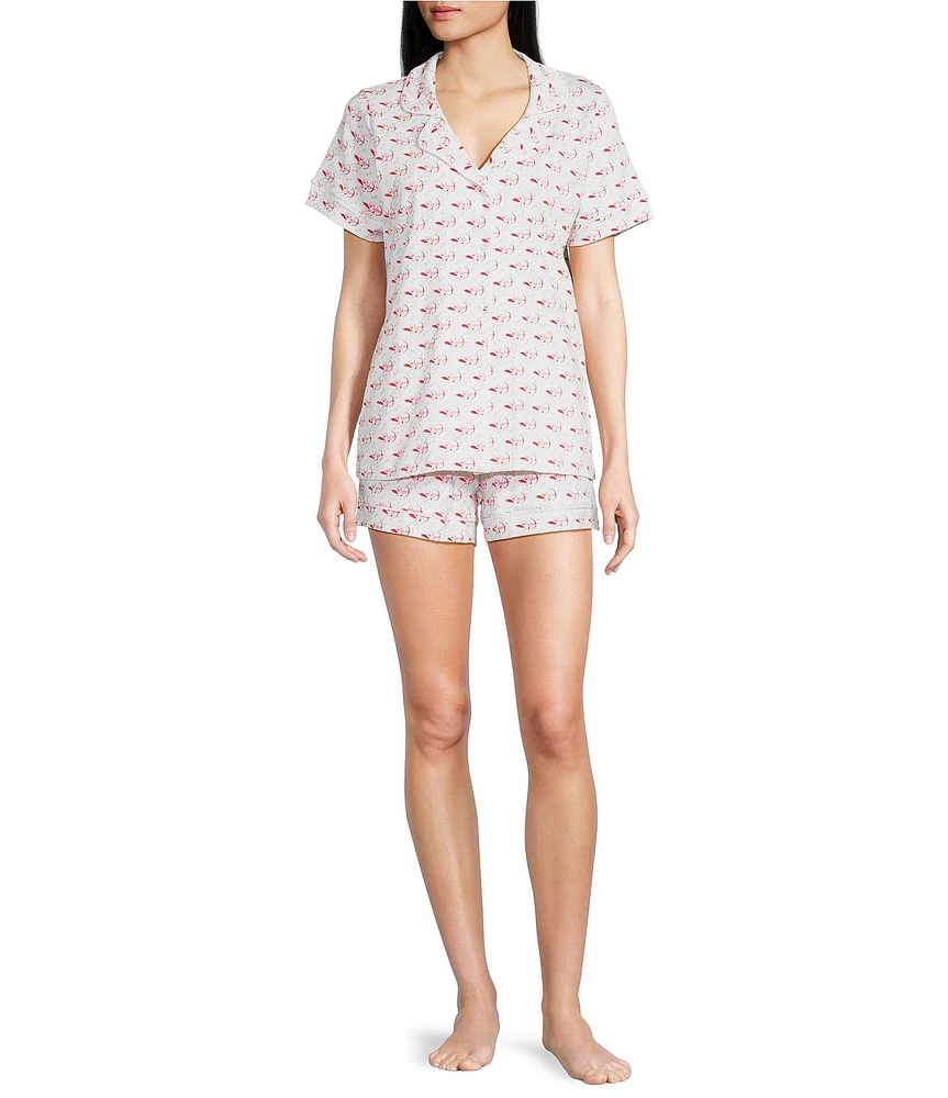 Ro's Garden Cora Short Sleeve Notch Collar Shorty Knit Cupid Print Pajama Set