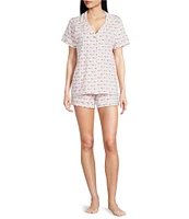 Ro's Garden Cora Short Sleeve Notch Collar Shorty Knit Cupid Print Pajama Set