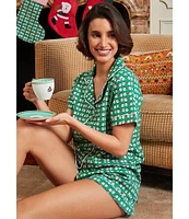 Ro's Garden Cora Short Sleeve Notch Collar Shorty Knit Print Pajama Set