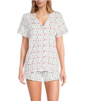 Ro's Garden Cora Short Sleeve Notch Collar Shorty Knit Tulip Print Pajama Set