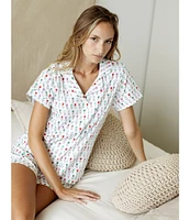 Ro's Garden Cora Short Sleeve Notch Collar Shorty Knit Tulip Print Pajama Set