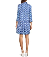 Ro's Garden Deauville Capri Print Collar Neck 3/4 Sleeve Button Front Dress