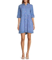 Ro's Garden Deauville Capri Print Collar Neck 3/4 Sleeve Button Front Dress