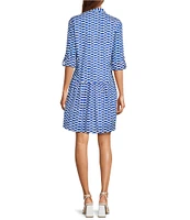 Ro's Garden Deauville Capri Print Collar Neck 3/4 Sleeve Button Front Dress