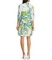 Ro's Garden Deauville Printed Point Collar 3/4 Sleeve Button Front Dress
