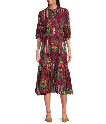 Ro's Garden Flirty Campeche Floral Tie Midi Dress