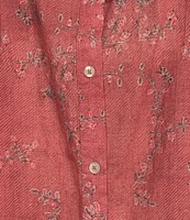 Ro's Garden Gin Woven Baltistan Point Collar Bow Tie Neck Ruched Long Puff Sleeve Button Front Blouse