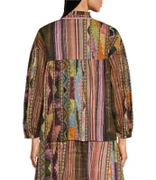 Ro's Garden Jeremy Woven Print Mock Neck Long Balloon Sleeve Button Front Coordinating Blouse