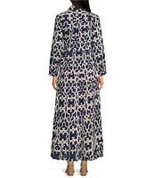Ro's Garden Jinette Printed Woven Collar Neck Long Sleeve Button Front Tiered Maxi Dress