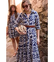 Ro's Garden Jinette Printed Woven Collar Neck Long Sleeve Button Front Tiered Maxi Dress