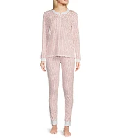 Ro's Garden Long Sleeve Henley & Jogger Knit Heart Print Pajama Set