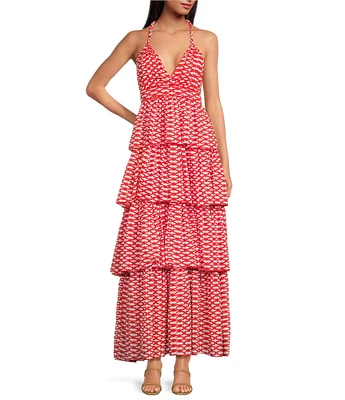 Ro's Garden Nevada Tiered V-Neck Sleeveless Maxi Dress