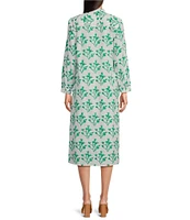 Ro's Garden Newport Floral Print Split V-Neck 3/4 Sleeve Kurta Midi Dress