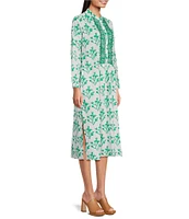 Ro's Garden Newport Floral Print Split V-Neck 3/4 Sleeve Kurta Midi Dress