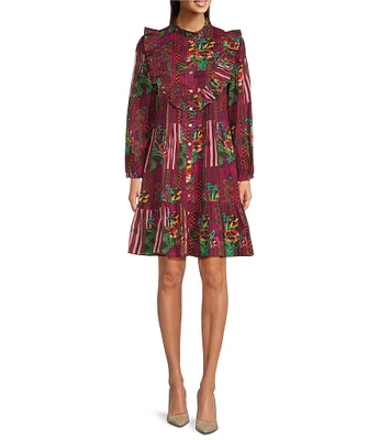 Ro's Garden Roma Campeche Ruffle Floral Long Sleeve Dress