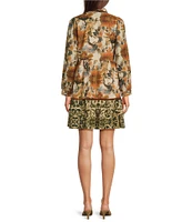 Ro's Garden Romy Floral Print Point Collar Button Front Long Sleeve Tiered Above the Knee A-Line Dress