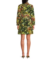 Ro's Garden Romy Floral Print Point Collar Button Front Long Sleeve Tiered Above the Knee A-Line Dress