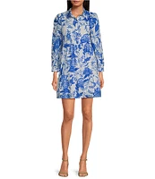 Ro's Garden Romy Printed Point Collar V-Neck 3/4 Sleeve Mini Dress