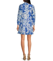 Ro's Garden Romy Printed Point Collar V-Neck 3/4 Sleeve Mini Dress
