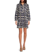 Ro's Garden Romy Printed Woven Collar Neck 3/4 Sleeve Mini Dress