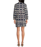 Ro's Garden Romy Printed Woven Collar Neck 3/4 Sleeve Mini Dress