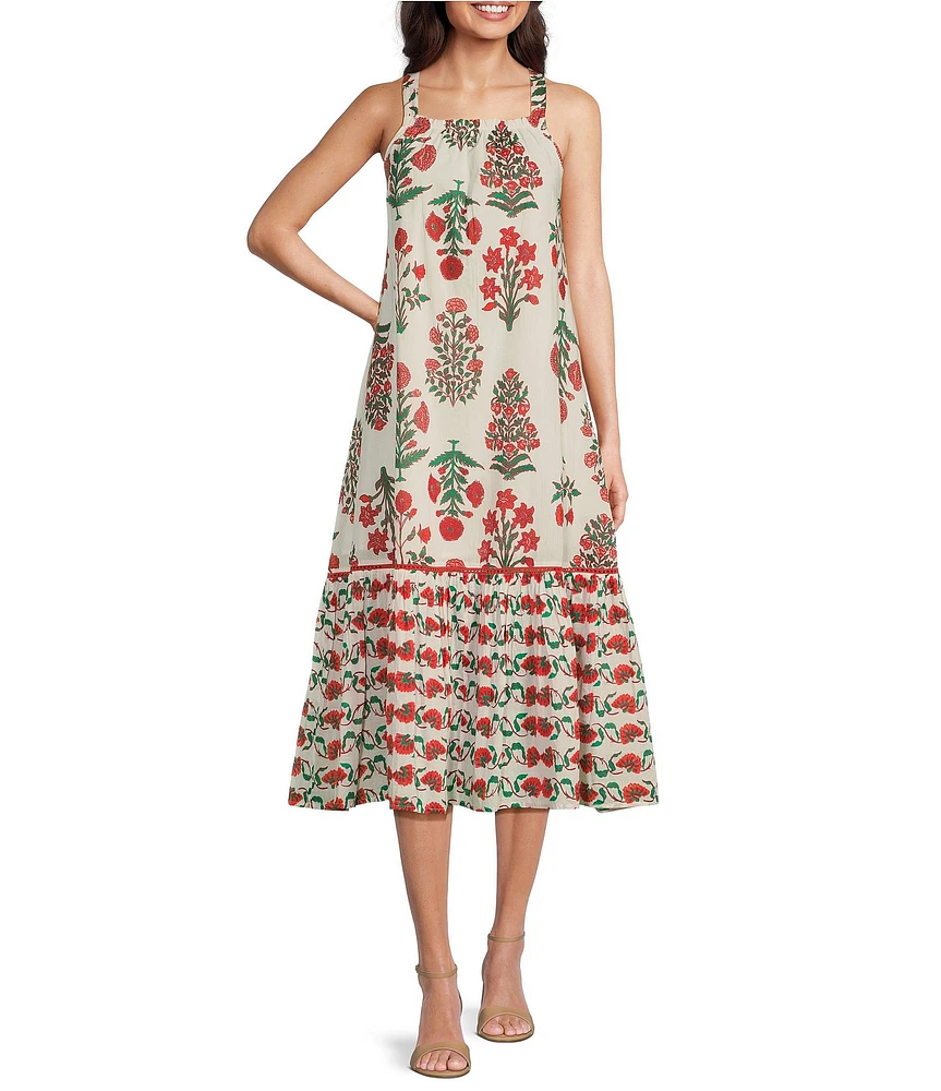 Ro's Garden Theodore Square Neck Sleeveless Midi Dress