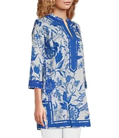 Ro's Garden Tokyo Printed Mandarin Collar 3/4 Sleeve Tunic