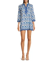 Ro's Garden Tokyo Split V-Neck 3/4 Sleeve Kurta Printed Mini Dress