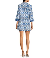 Ro's Garden Tokyo Split V-Neck 3/4 Sleeve Kurta Printed Mini Dress