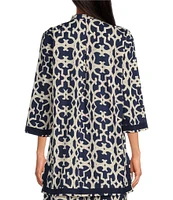 Ro's Garden Toyko Printed Woven Split V-Neck 3/4 Sleeve Tunic Top