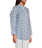 Ro's Garden Tussa Banded Collar Button Down Long Sleeve Top