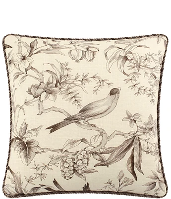 Rose Tree Birds of Paradise Cord Trim Woven Reversible Square Pillow