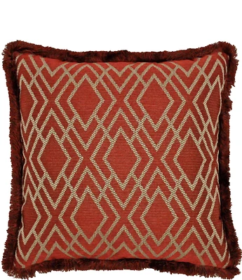 Rose Tree Harrogate Fringed Geometric Diamond Reversible Square Pillow