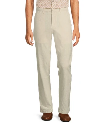 Roundtree & Yorke Andrew Fit Flat Front Solid Linen Chinos