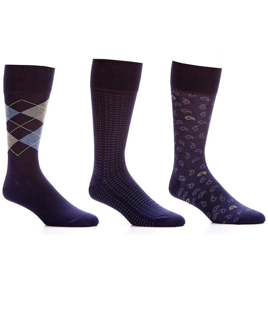 Roundtree & Yorke Argyle Basic Assorted Crew Dress Socks 3-Pack