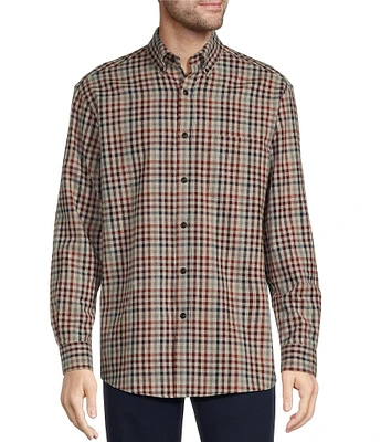 Roundtree & Yorke Big & Tall Long Sleeve Tiny Plaid Portuguese Flannel Sport Shirt